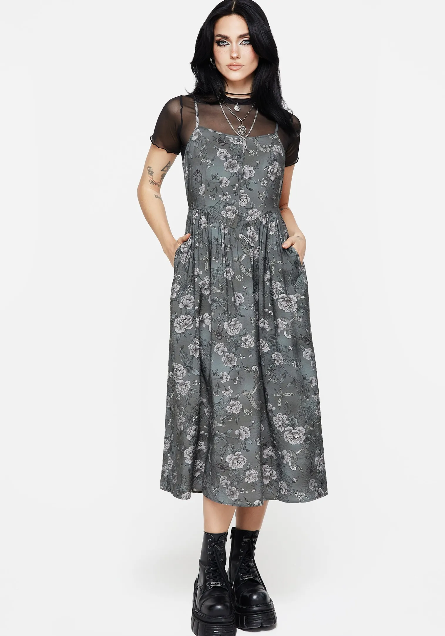 Meadow Floral Serpent Print Cami Midi Dress