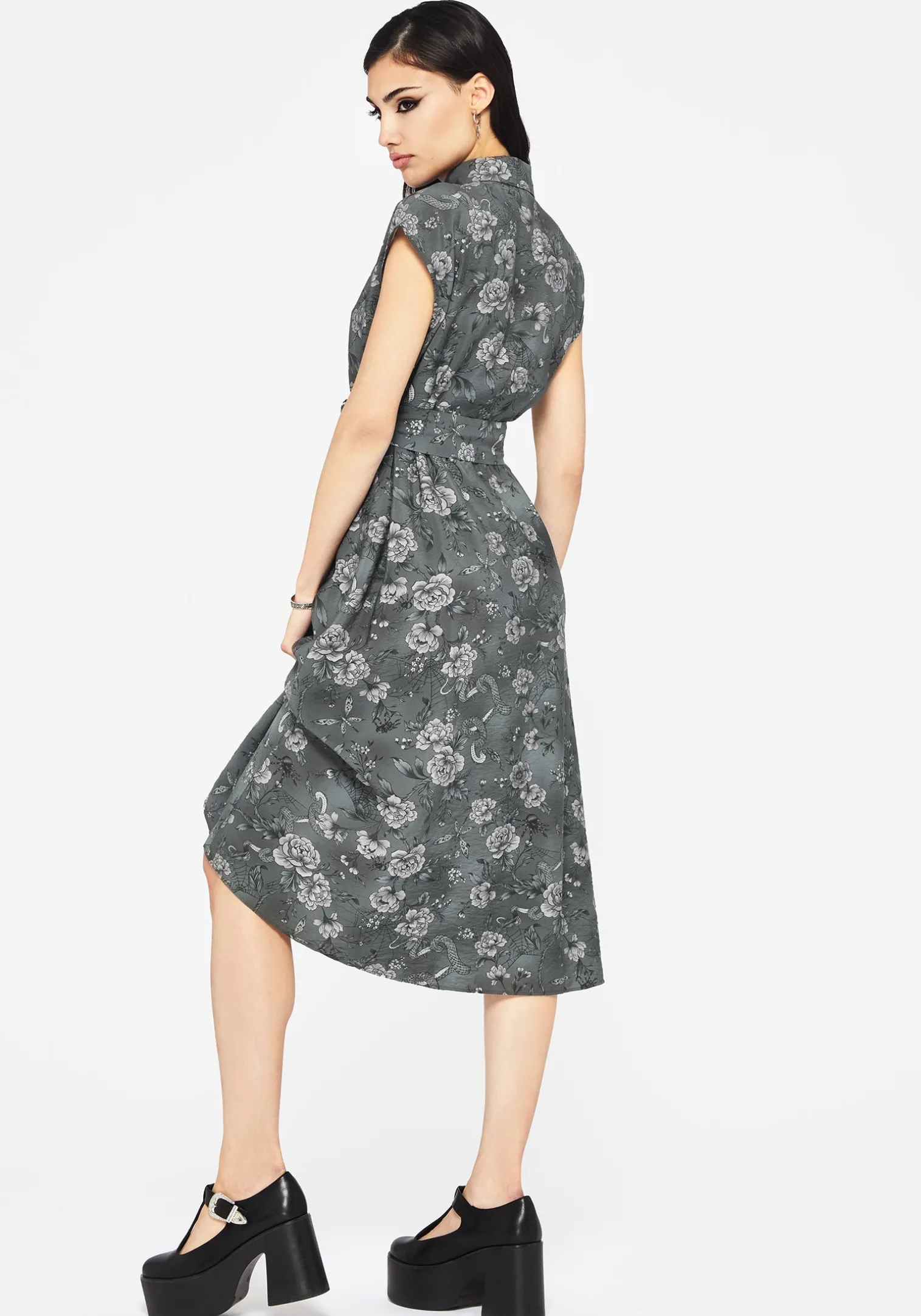Meadow Floral Serpent Print Midi Shirt Dress