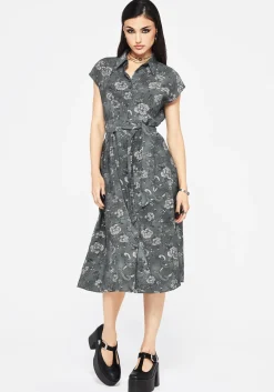 Meadow Floral Serpent Print Midi Shirt Dress
