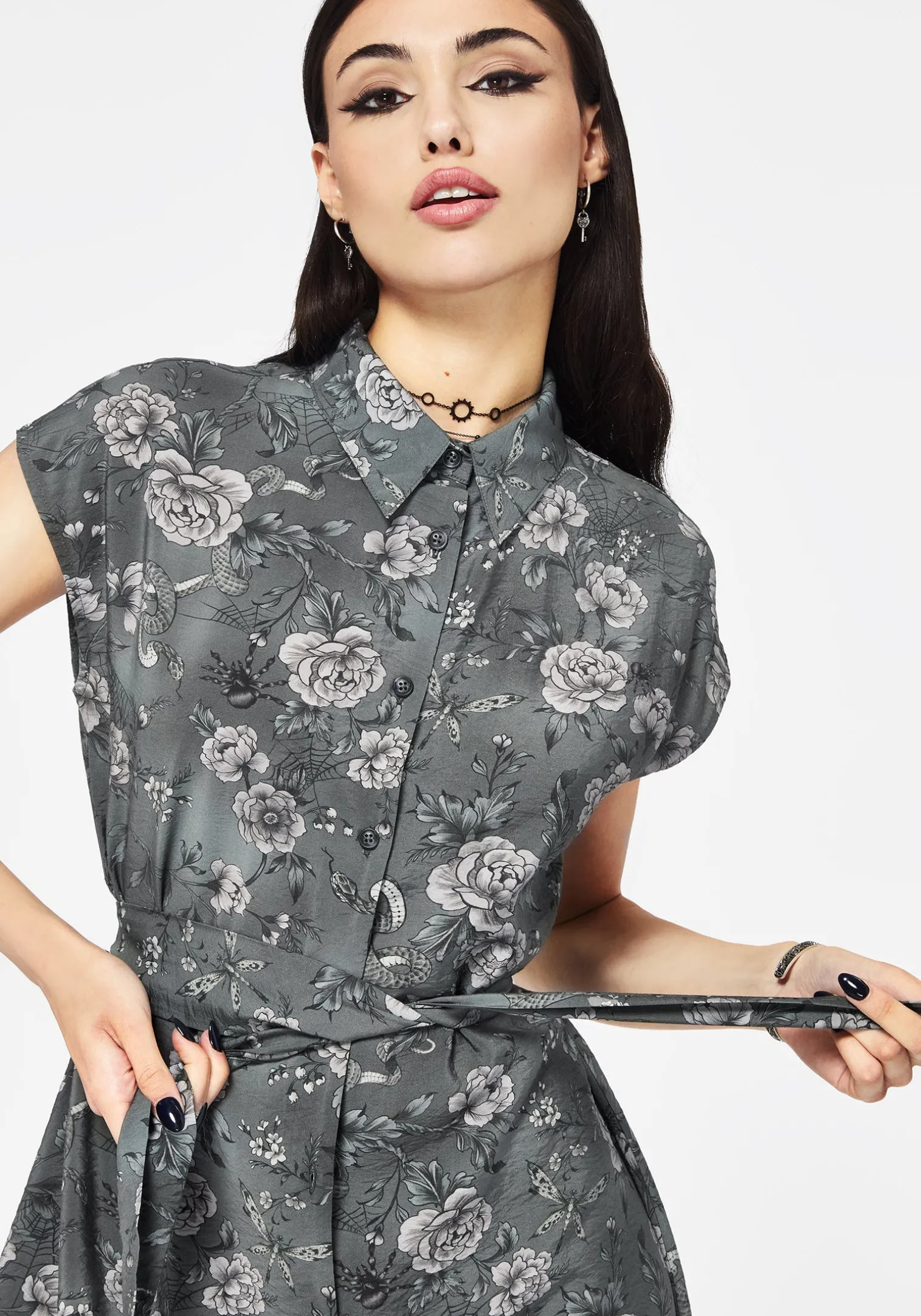 Meadow Floral Serpent Print Midi Shirt Dress