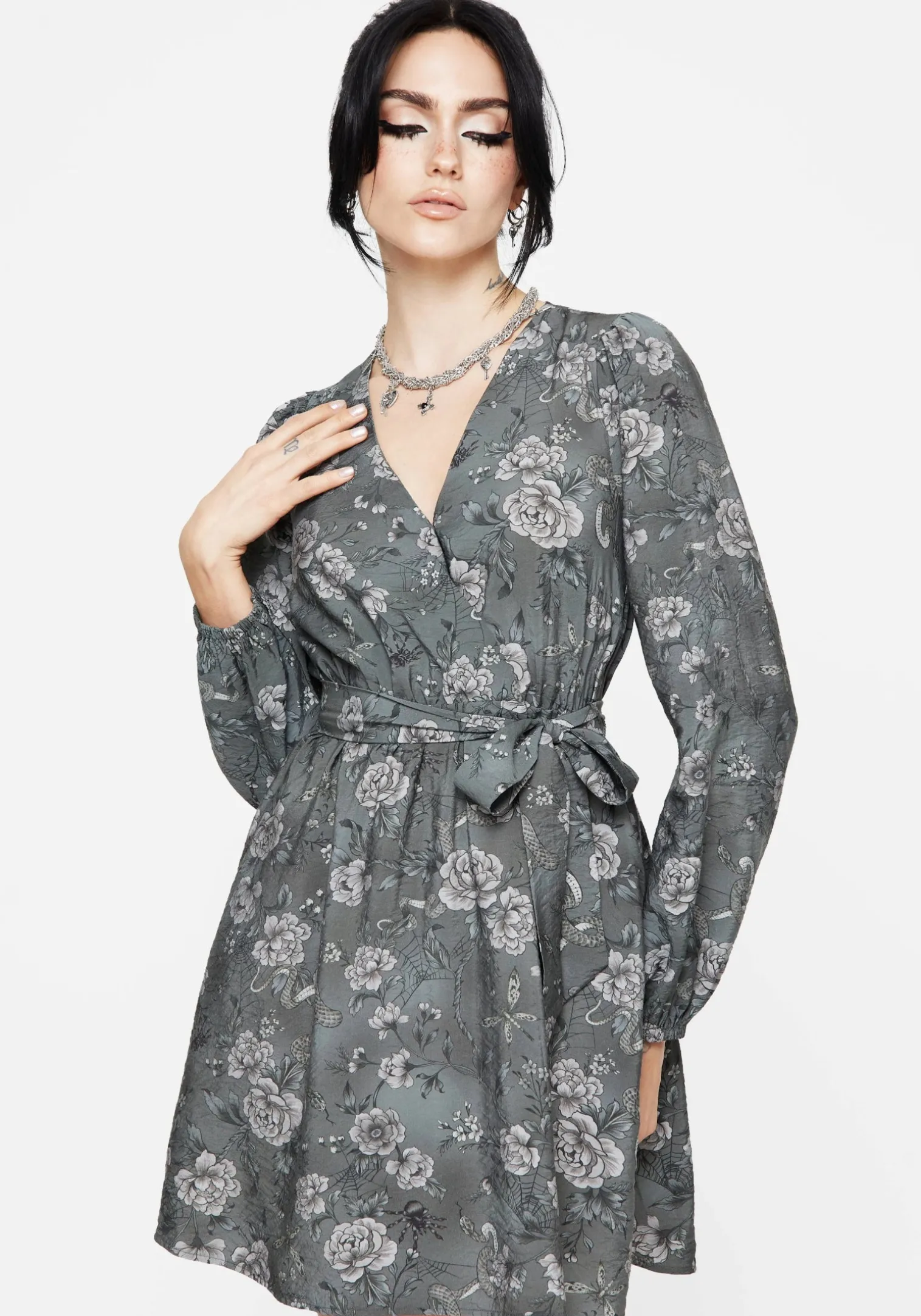 Meadow Floral Serpent Print Mini Wrap Dress