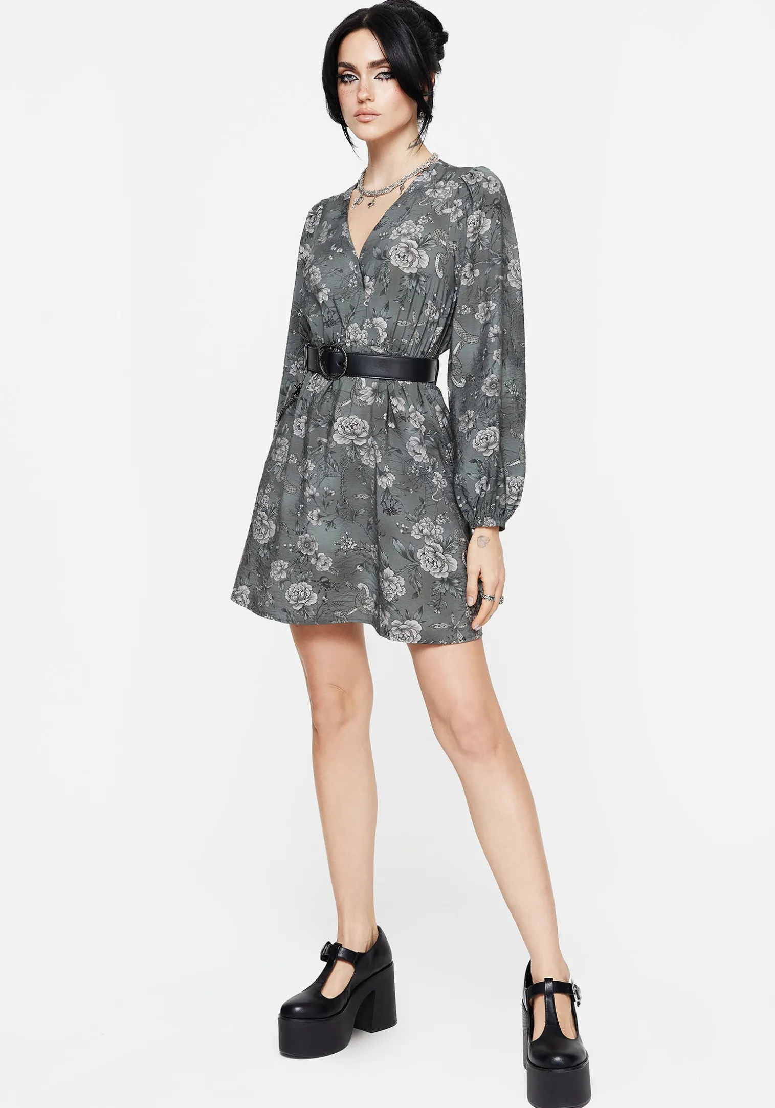 Meadow Floral Serpent Print Mini Wrap Dress