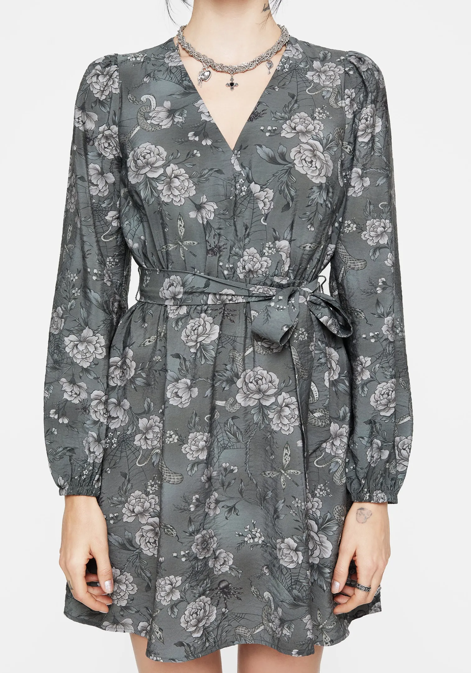 Meadow Floral Serpent Print Mini Wrap Dress