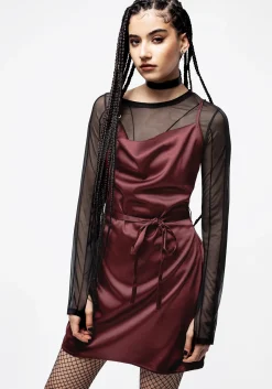 Medeina Cowl Neck Belted Satin Mini Dress - Red