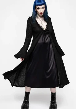 Medeina Lace Trim Satin Midi Slip Dress - Midnight Black