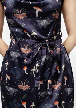 Medeina Print Cowl Neck Belted Satin Mini Dress