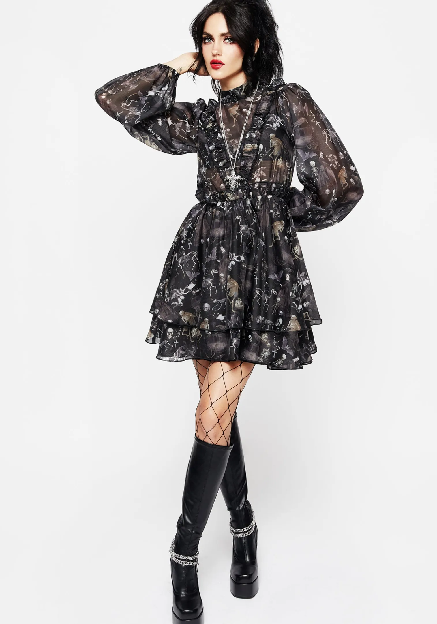 Melancholia Frill Yoke Layered Organza Mini Dress