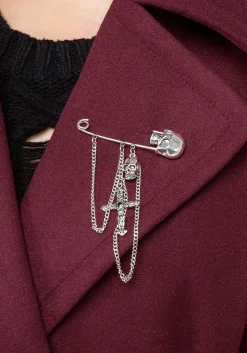 Meltdown Oversized Coat with Brooch - Red