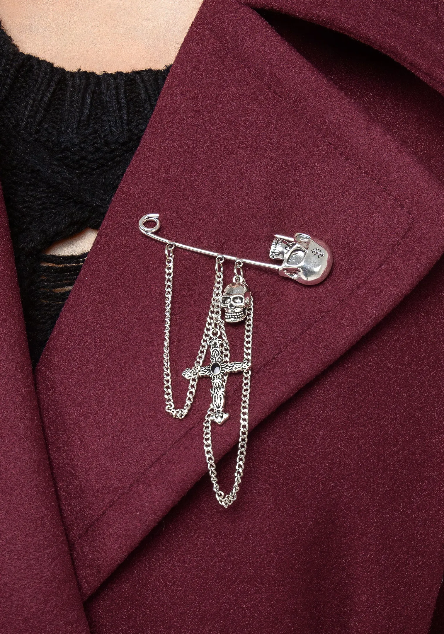 Meltdown Oversized Coat with Brooch - Red