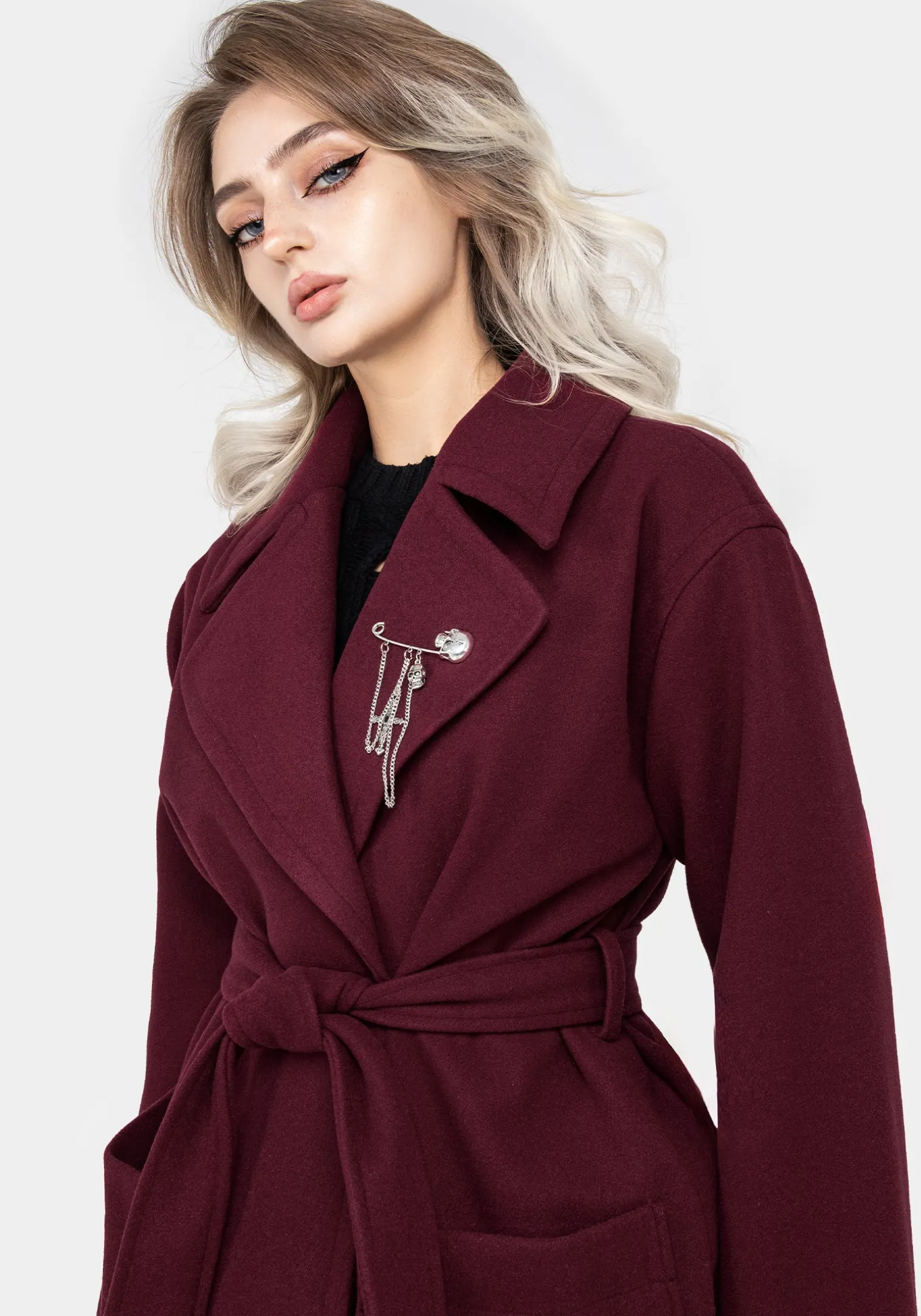 Meltdown Oversized Coat with Brooch - Red