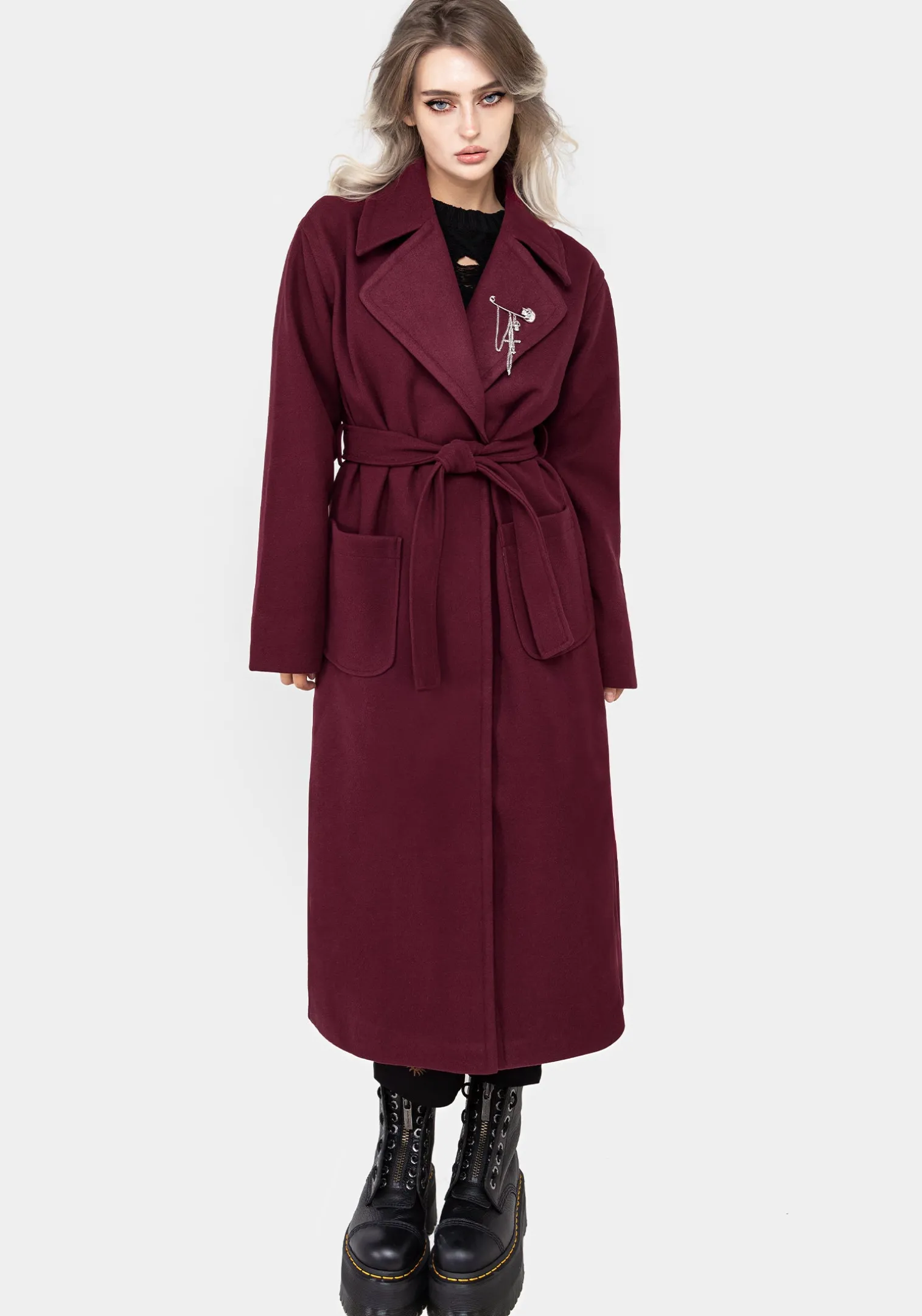 Meltdown Oversized Coat with Brooch - Red