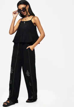 Merrymount Embroidered Wide Leg Trouser