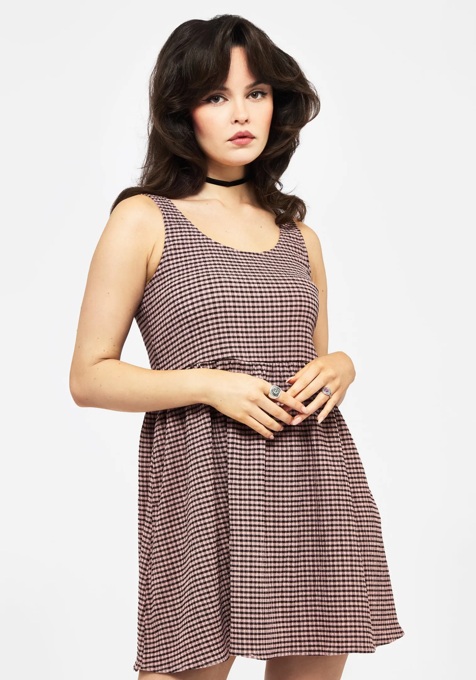 Midora Crinkle Check Mini Skater Dress
