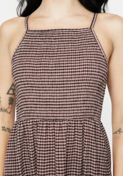 Midora Crinkle Check Racerback Midaxi Dress
