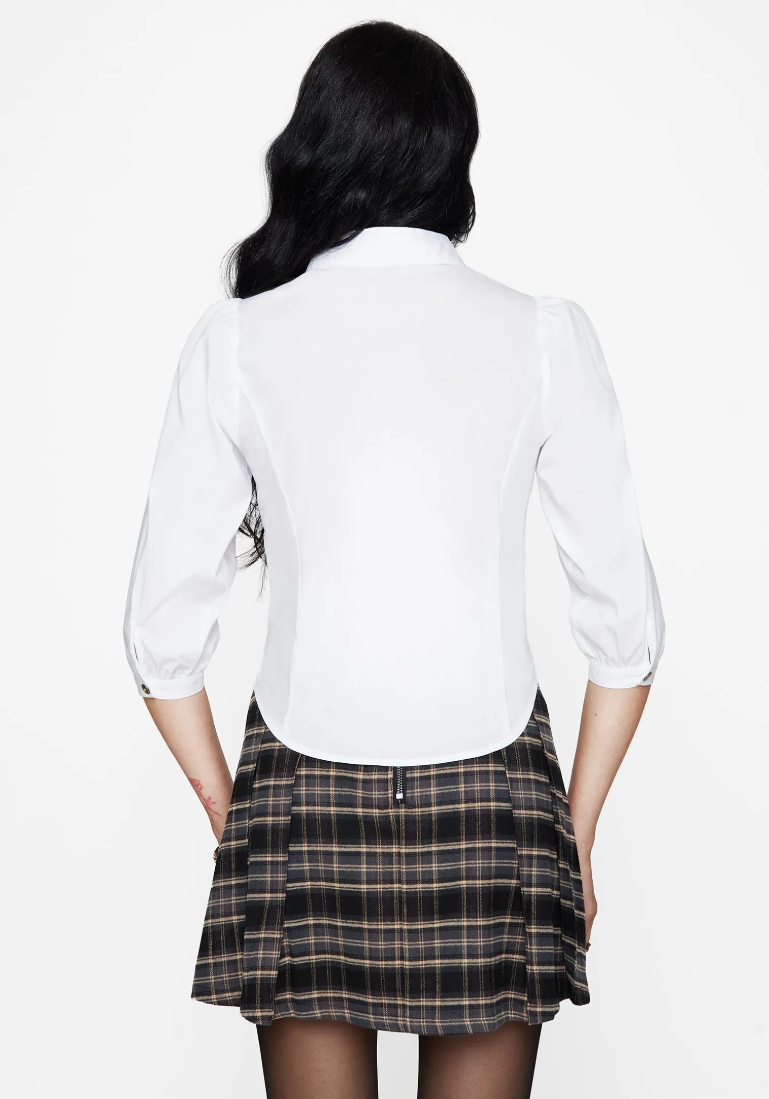 Mire Button Up Puff Sleeve Chain Collared Shirt