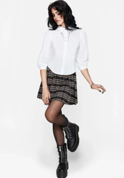 Mire Button Up Puff Sleeve Chain Collared Shirt