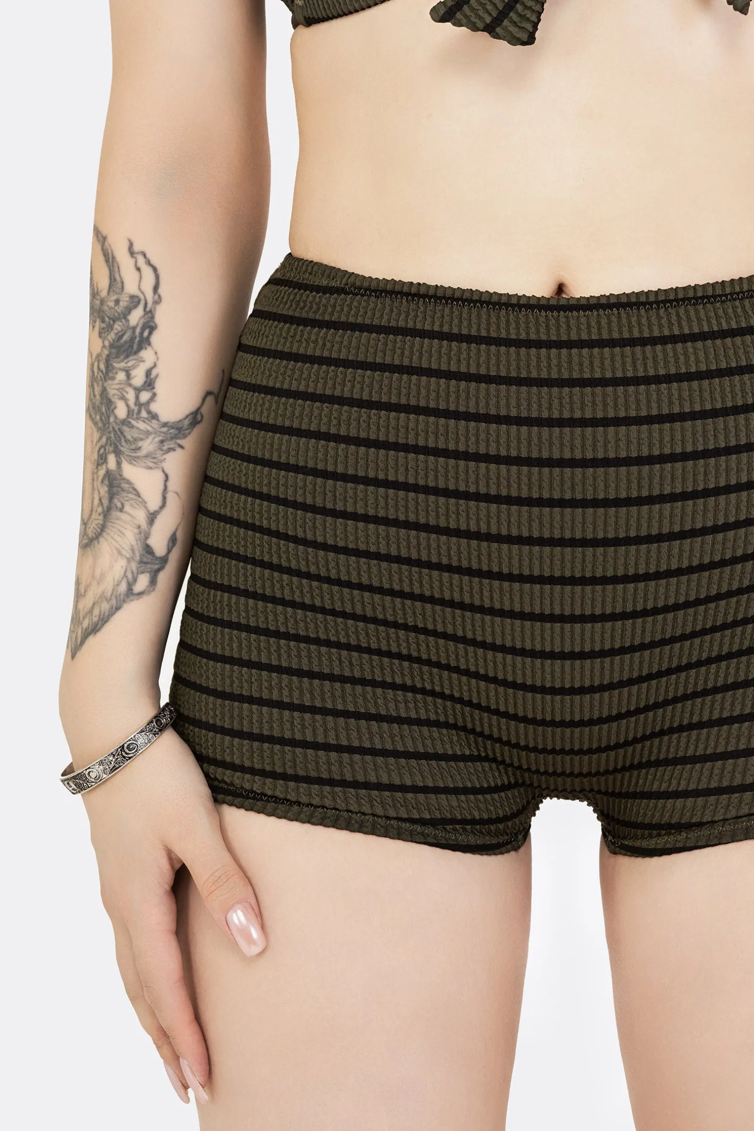 Mire Stripe High Waist Swim Shorts