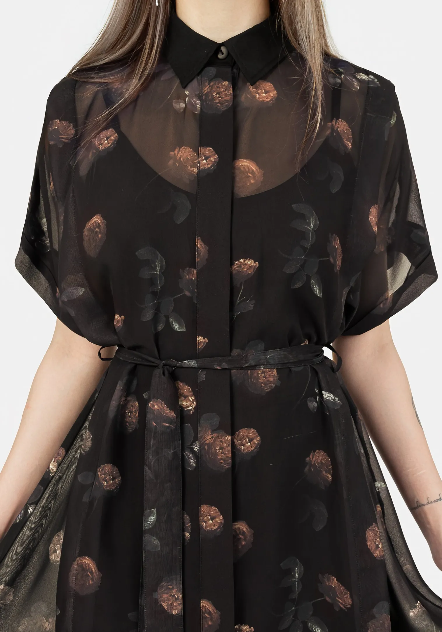Monica Floral Chiffon Midi Shirt Dress