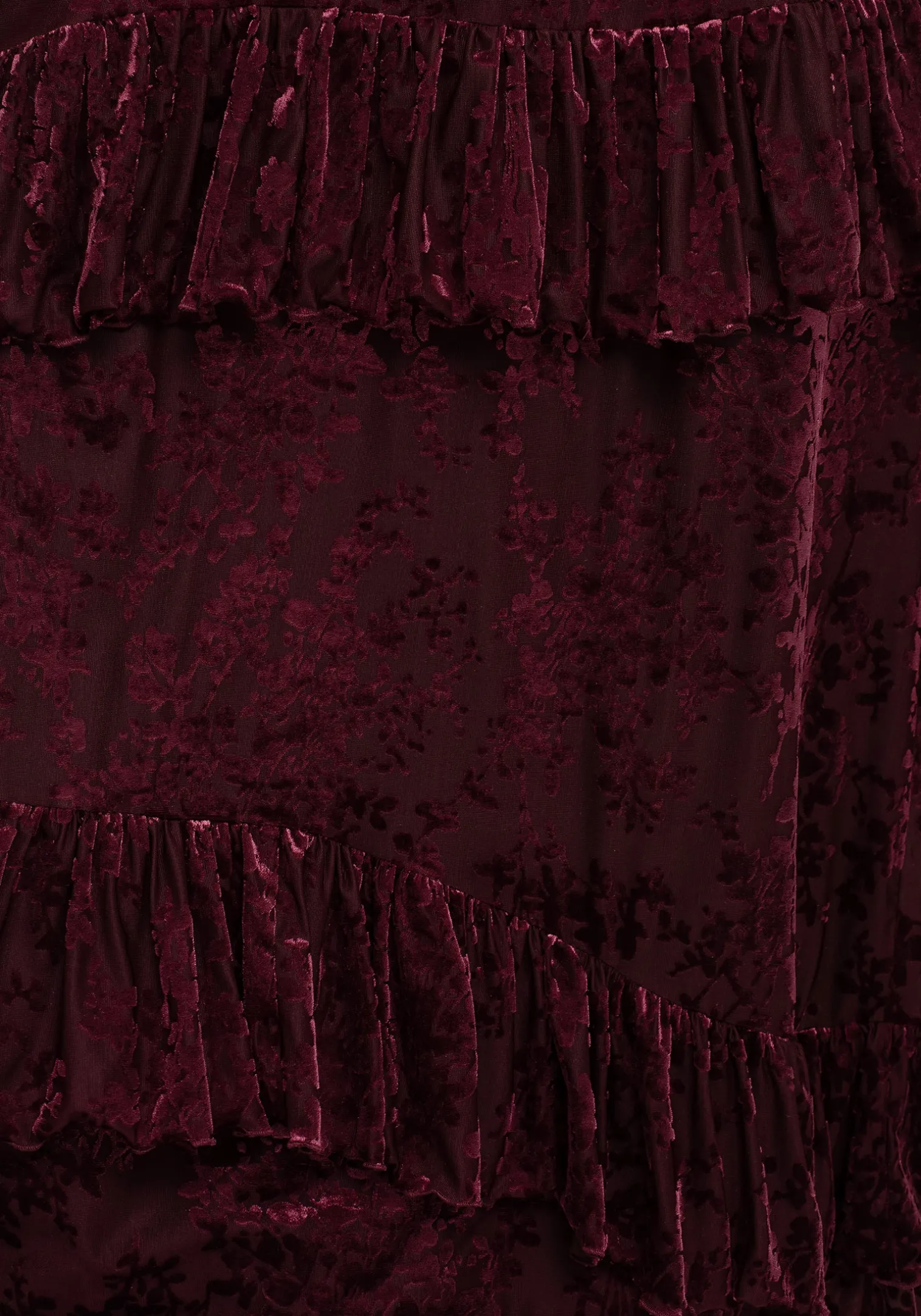 Monotropa Floral Flocked Velour Frill Midaxi Dress