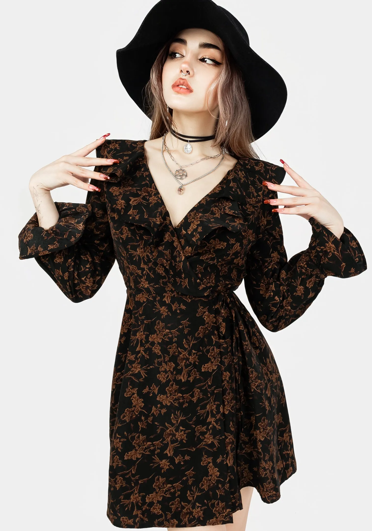 Monstera Frill Wrap Mini Dress