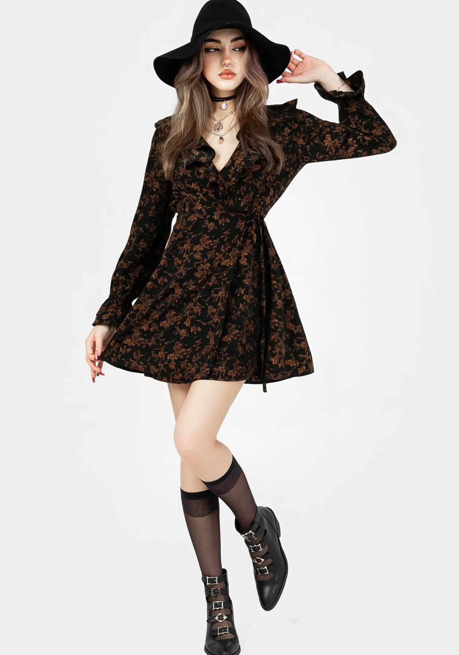 Monstera Frill Wrap Mini Dress