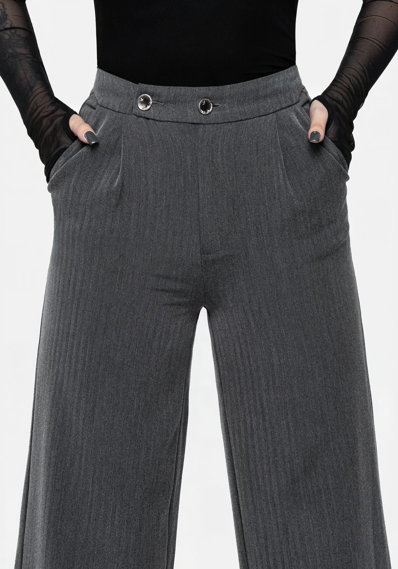 Moonage Herringbone Tailored Trousers - Grey