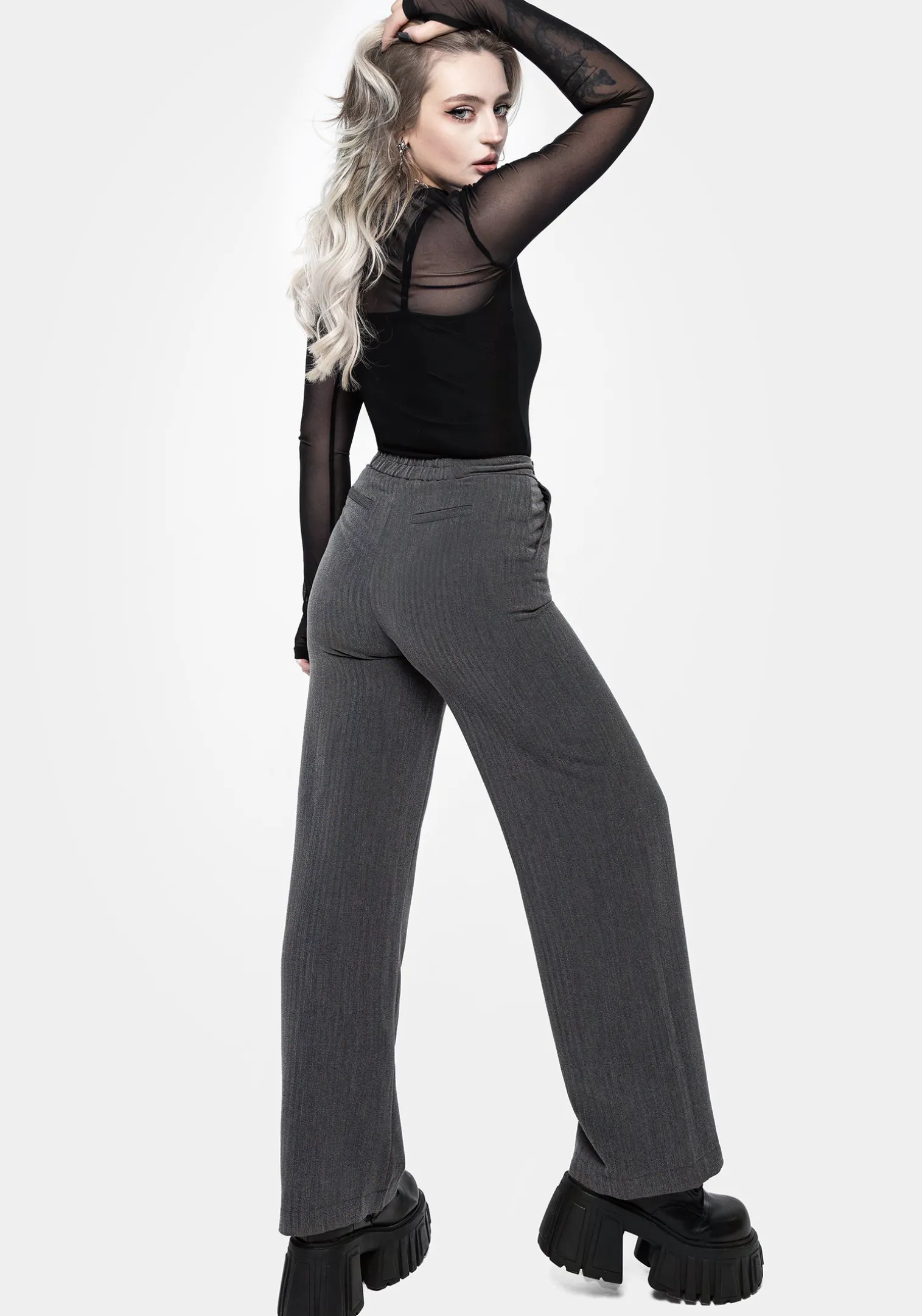 Moonage Herringbone Tailored Trousers - Grey