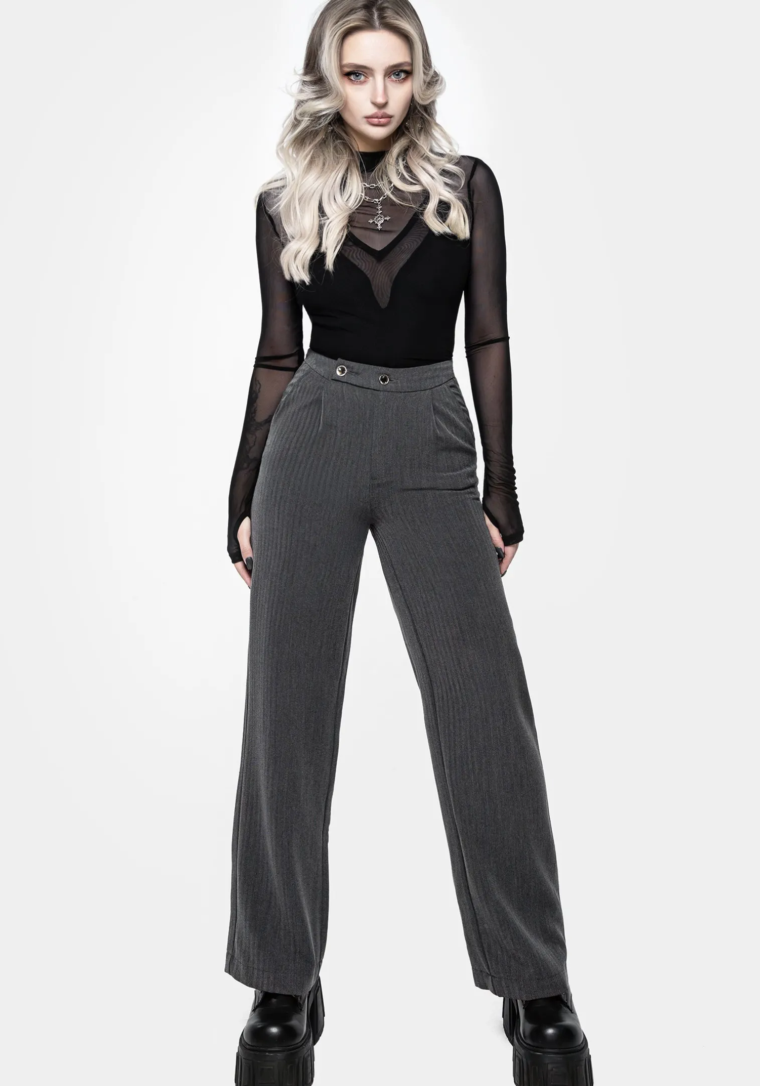 Moonage Herringbone Tailored Trousers - Grey