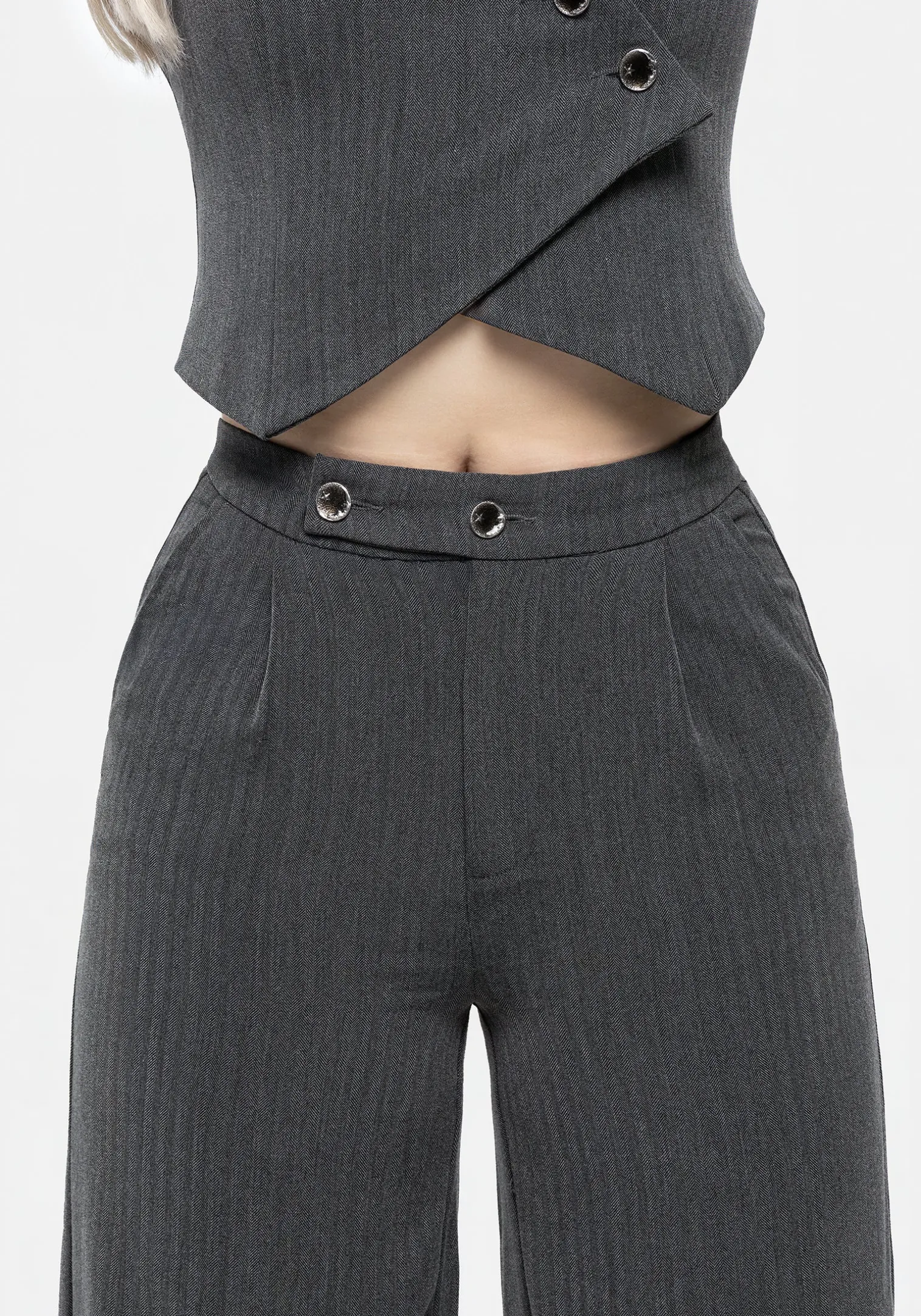 Moonage Herringbone Tailored Trousers - Grey