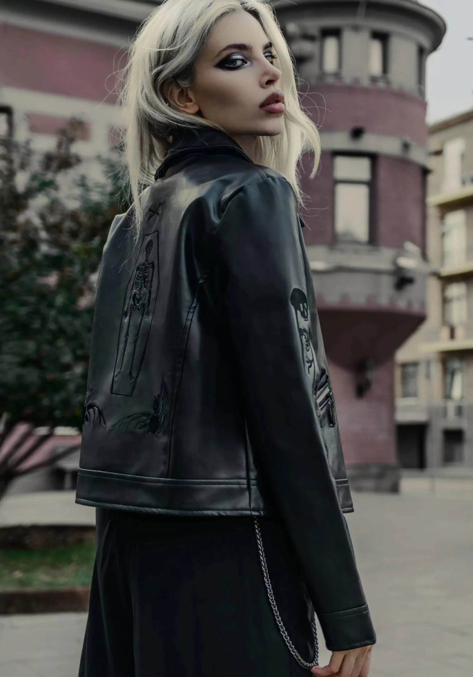 Mori Embroidered Faux Leather Jacket