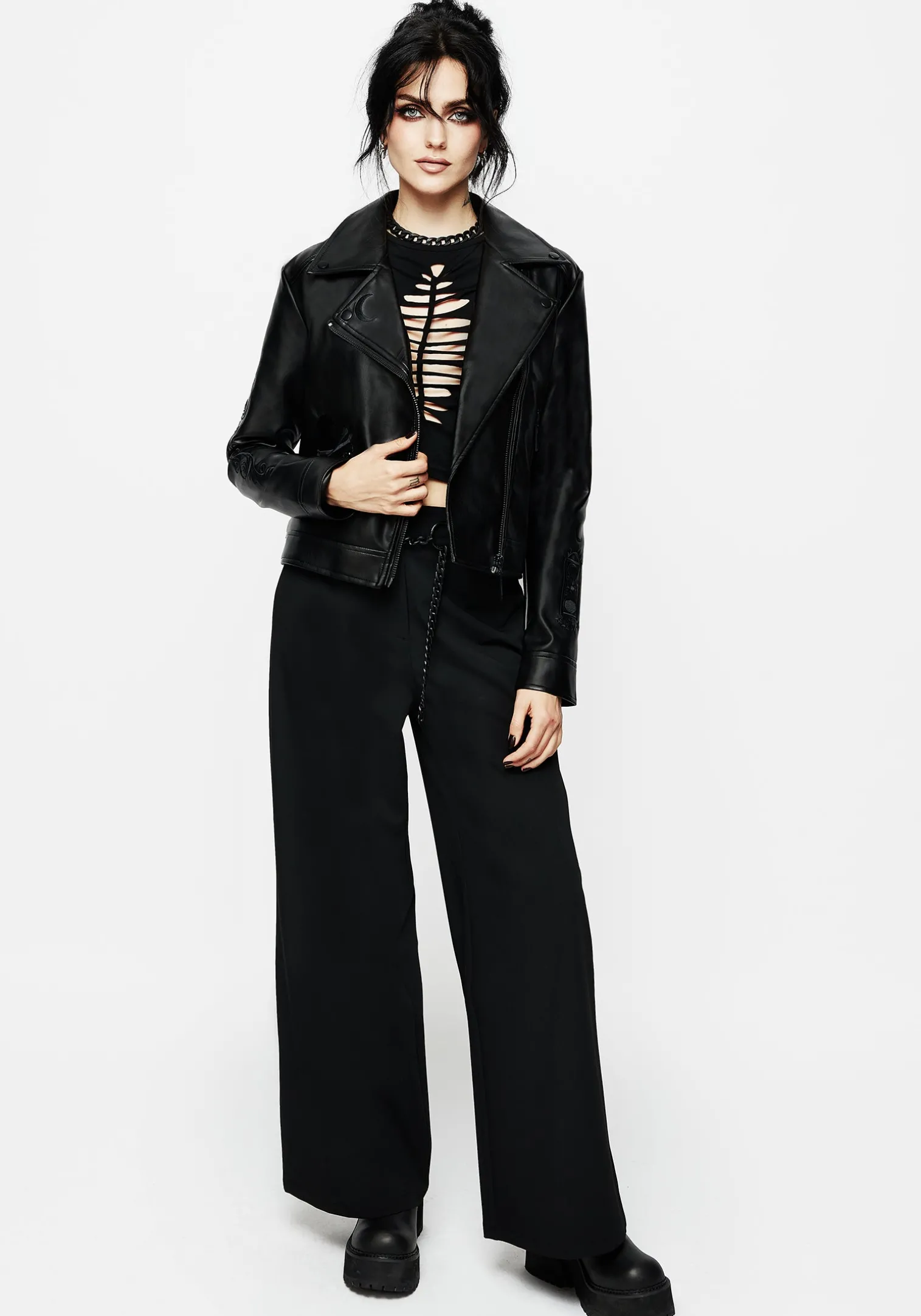 Mori Embroidered Faux Leather Jacket