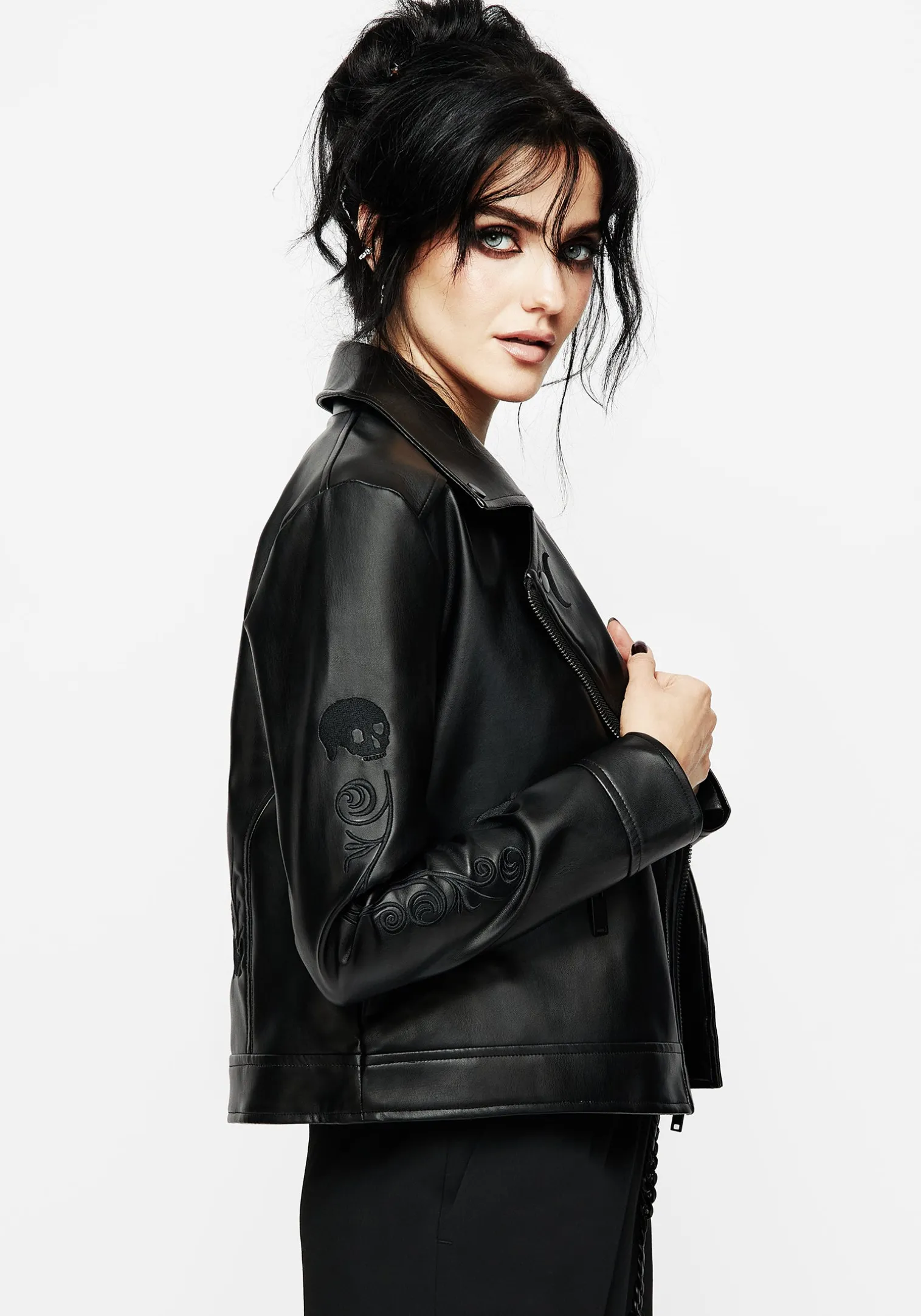 Mori Embroidered Faux Leather Jacket