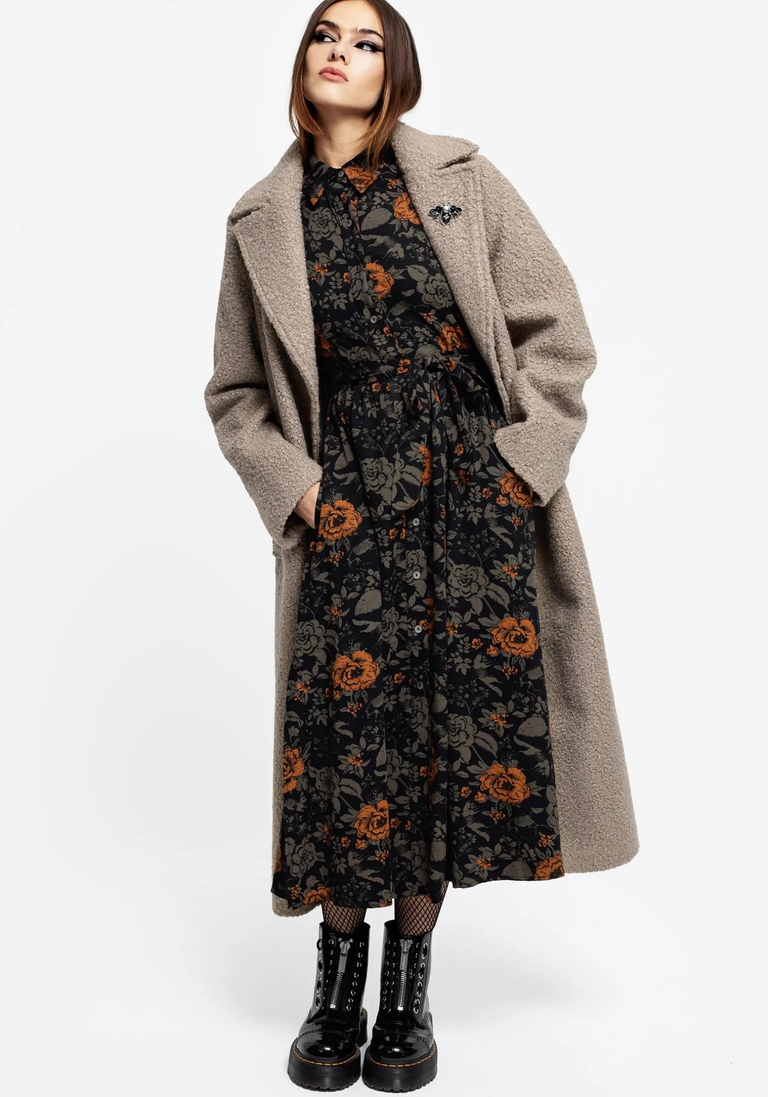 Mortify Floral Print Midi Shirt Dress