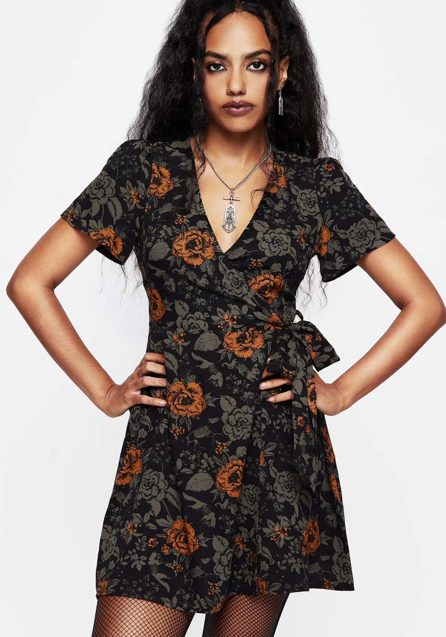 Mortify Floral Print Mini Wrap Dress