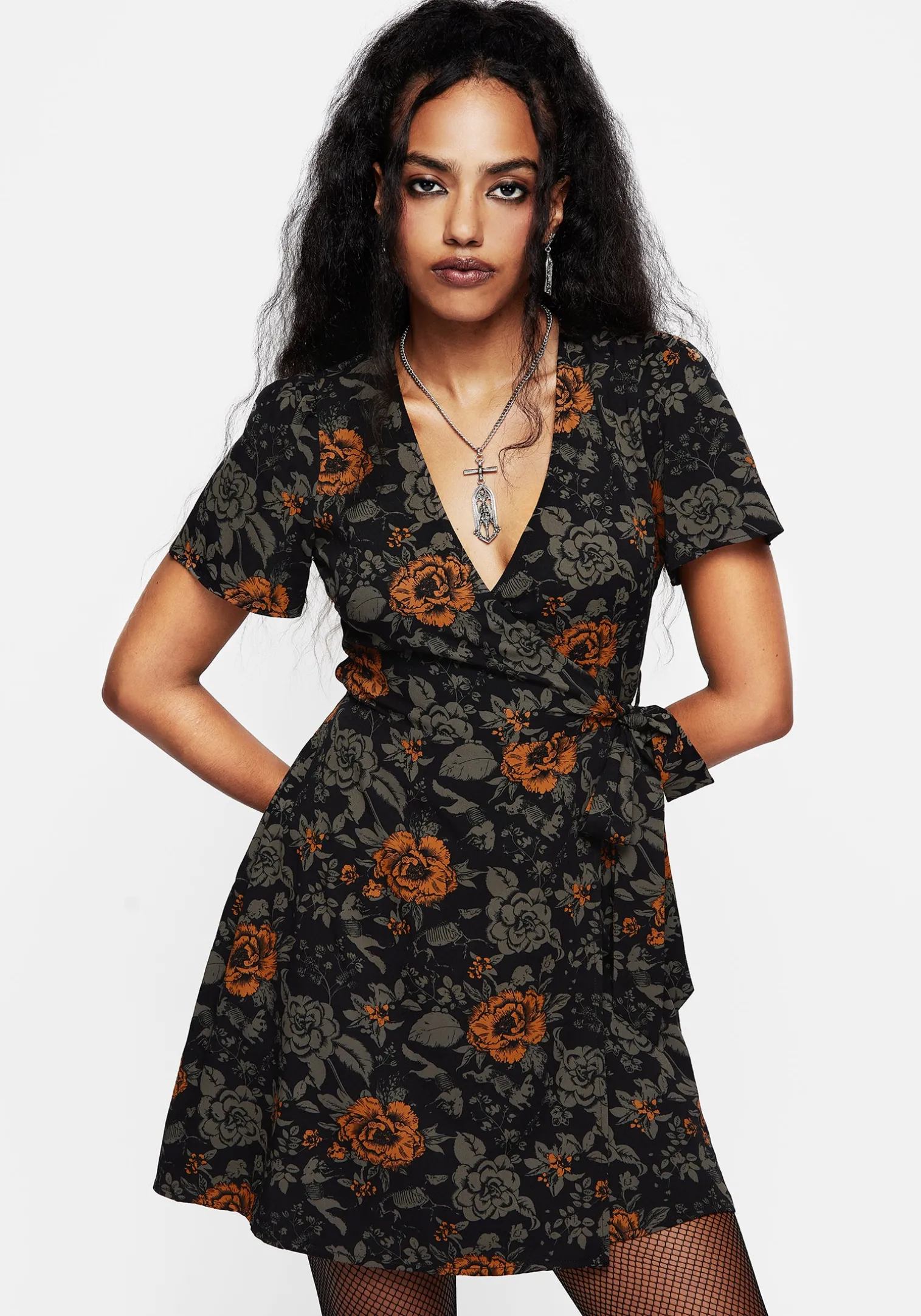 Mortify Floral Print Mini Wrap Dress