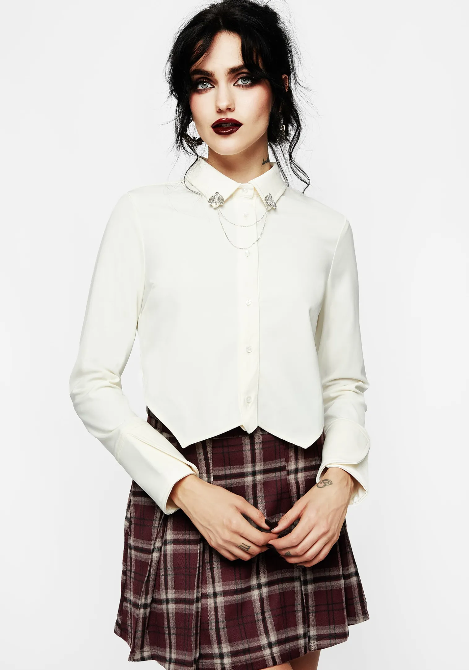 Mortmoth Chain Collared Crop Shirt