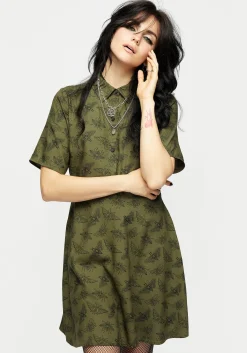 Mortmoth Print Mini Shirt Dress - Green