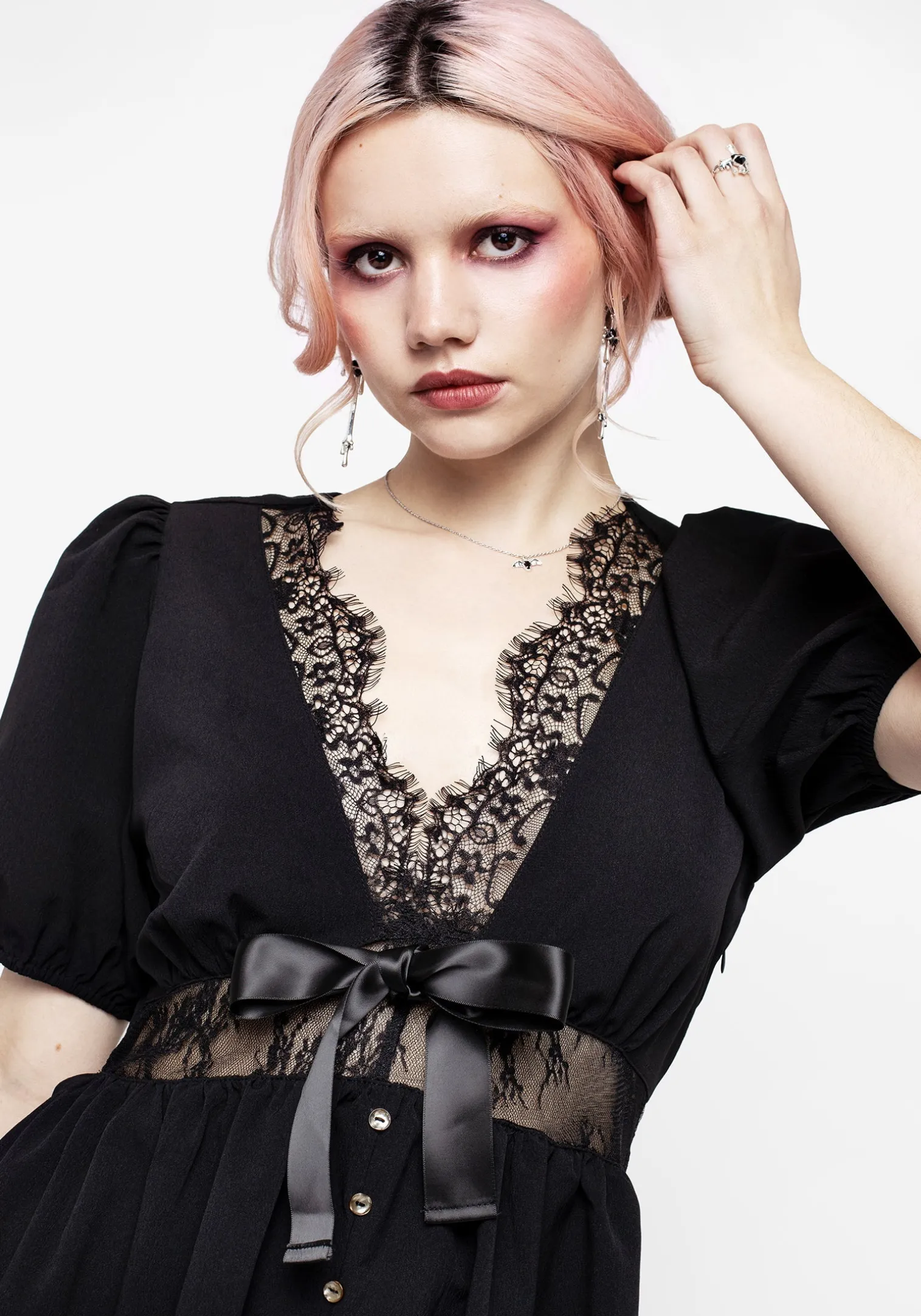 Mortuary Lace Button Up Mini Dress