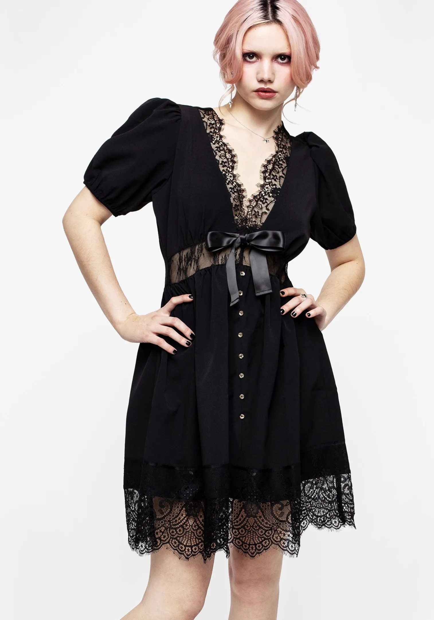 Mortuary Lace Button Up Mini Dress