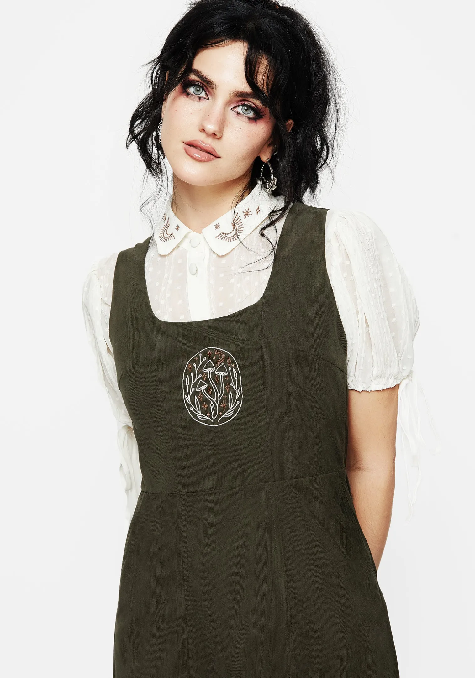 Mycelium Embroidered Mini Pinafore Dress