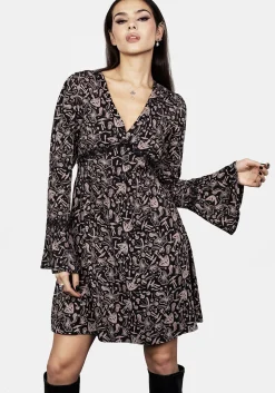 Mycophile Mushroom Print Mini Ruffle Dress