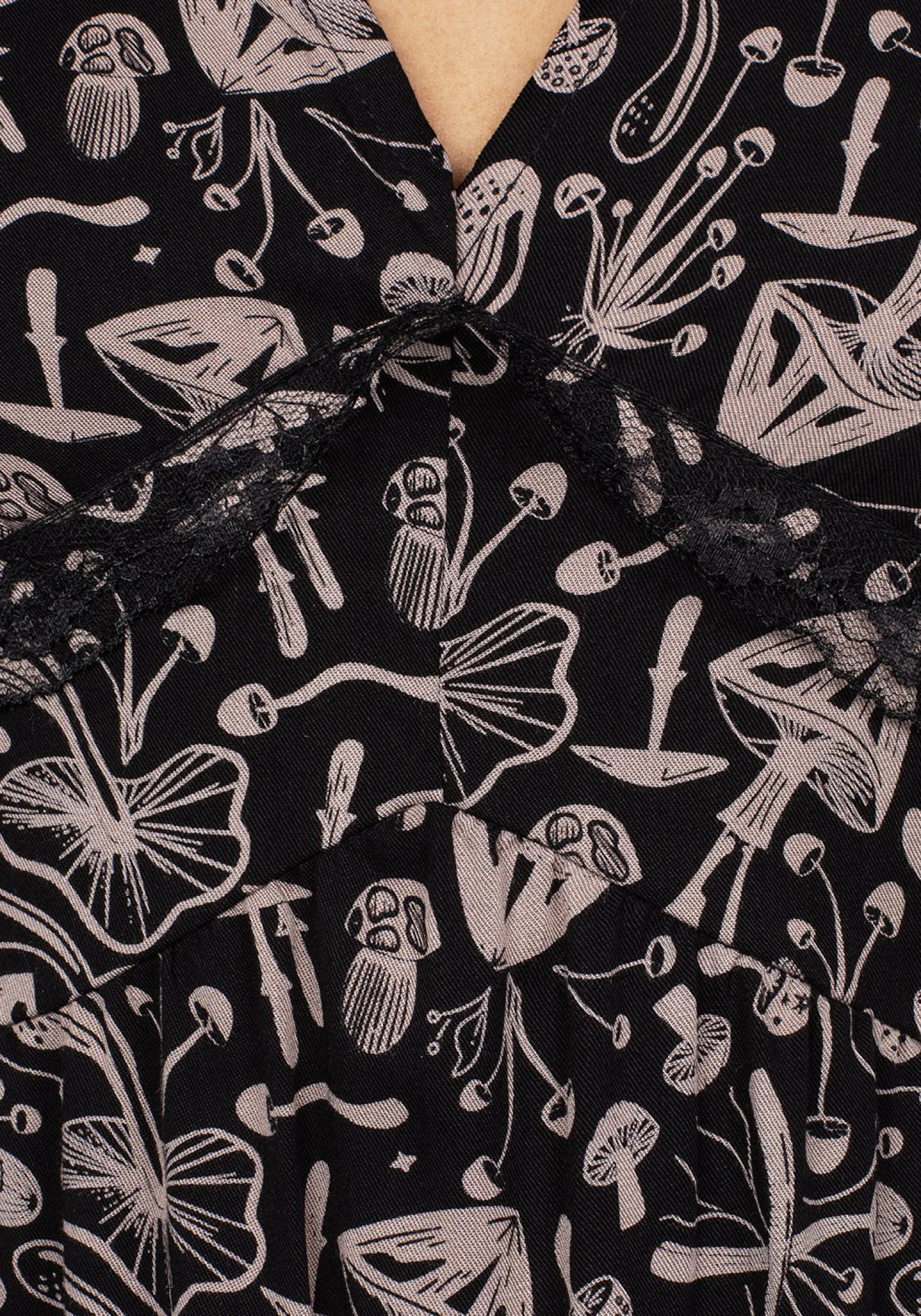 Mycophile Mushroom Print Mini Ruffle Dress
