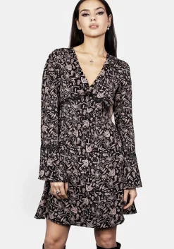 Mycophile Mushroom Print Mini Ruffle Dress