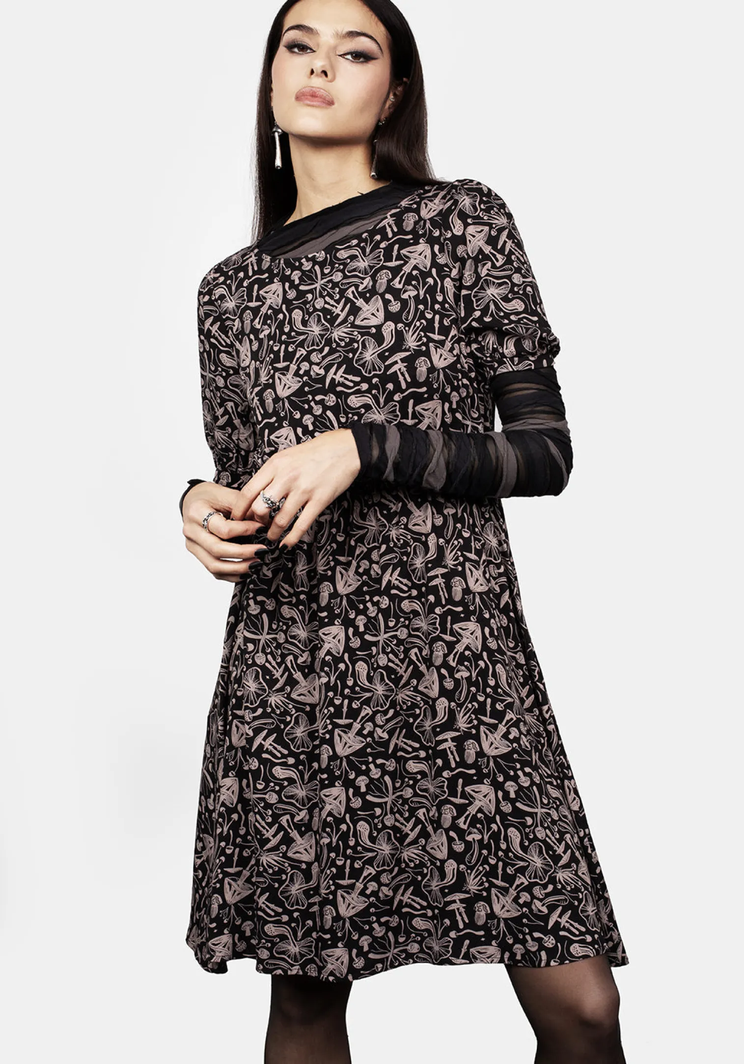 Mycophile Mushroom Print Mini Skater Dress