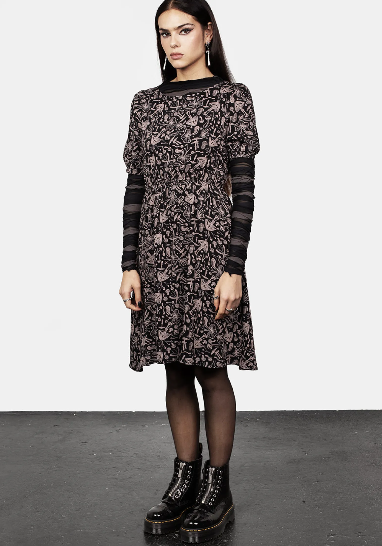 Mycophile Mushroom Print Mini Skater Dress