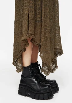 Myrtle Floral Lace Handkerchief Hem Midi Skirt
