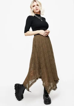 Myrtle Floral Lace Handkerchief Hem Midi Skirt
