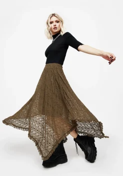 Myrtle Floral Lace Handkerchief Hem Midi Skirt