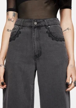 Nara Wide Leg Distressed Gothic Embroidery Jeans