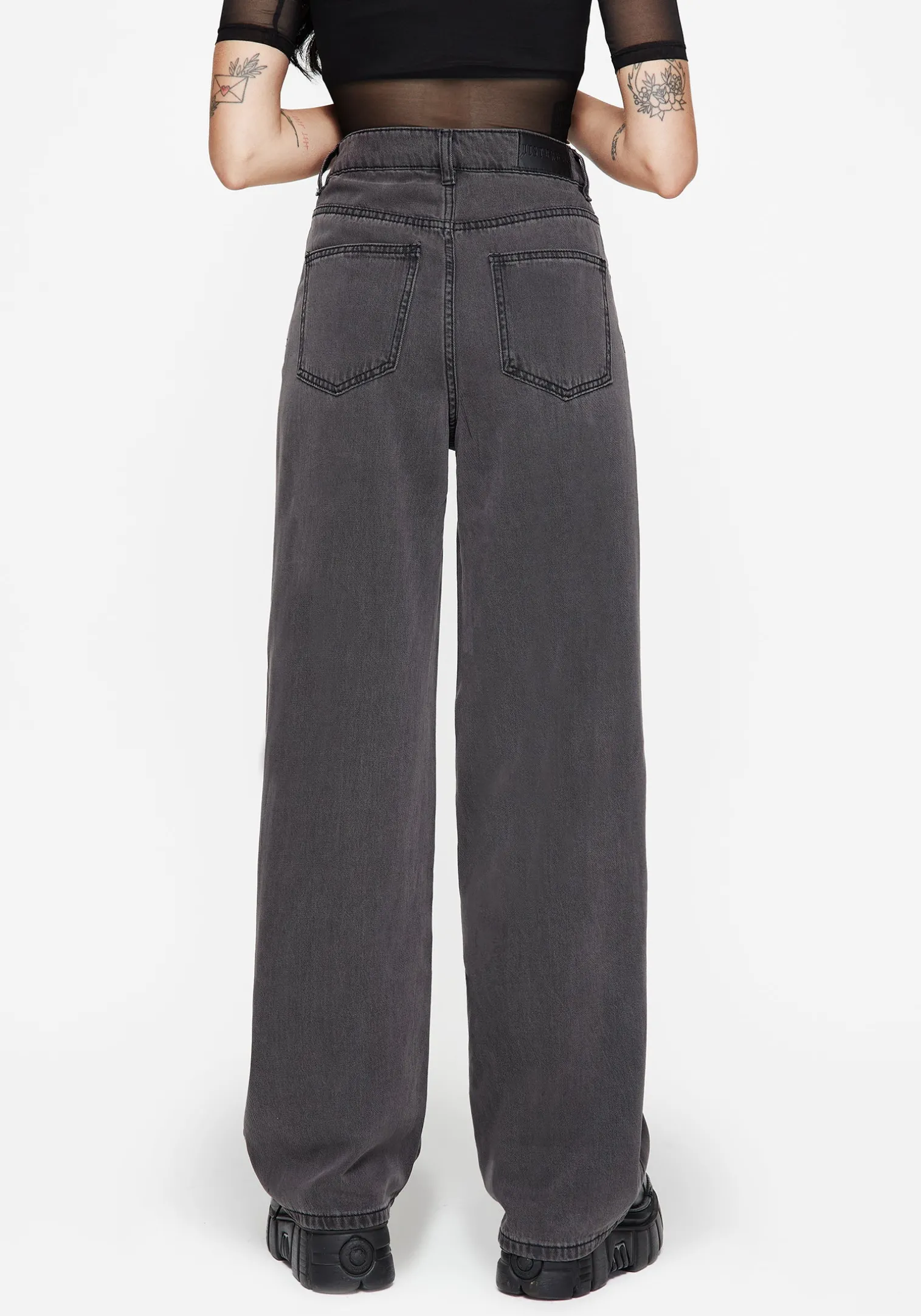 Nara Wide Leg Distressed Gothic Embroidery Jeans